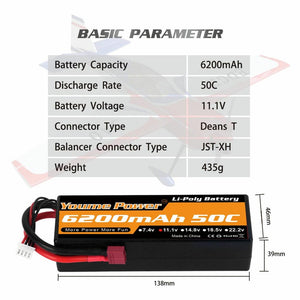 
                  
                    Load image into Gallery viewer, 1PCS 3S 11.1V 6200mah RC LIPO Battery - Youme Power
                  
                