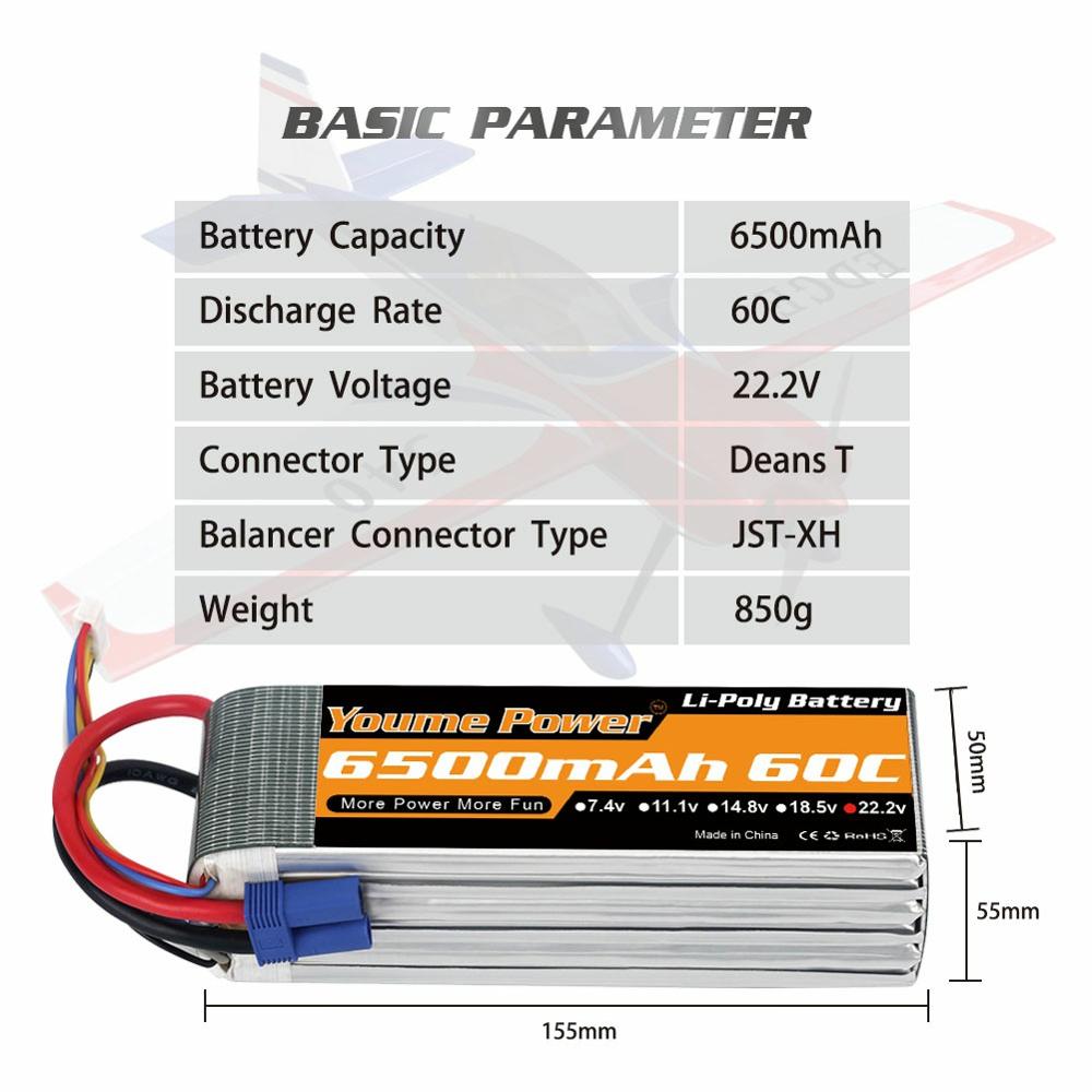 
                  
                    Load image into Gallery viewer, 1PCS 6S 6500mah 22.2V RC LIPO Battery - Youme Power
                  
                