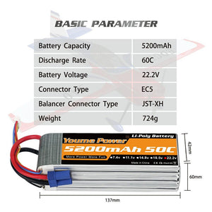 
                  
                    Load image into Gallery viewer, 1PCS 6S 22.2V 5200mah RC LIPO Battery - Youme Power
                  
                