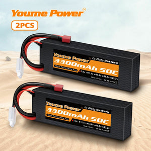 
                  
                    Load image into Gallery viewer, 1PCS 7.4v 3300mah 2S RC LIPO Battery - Youme Power
                  
                