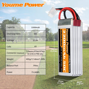 
                  
                    Load image into Gallery viewer, 1PCS 6S 22.2V 3300mAh RC LIPO Battery - Youme Power
                  
                
