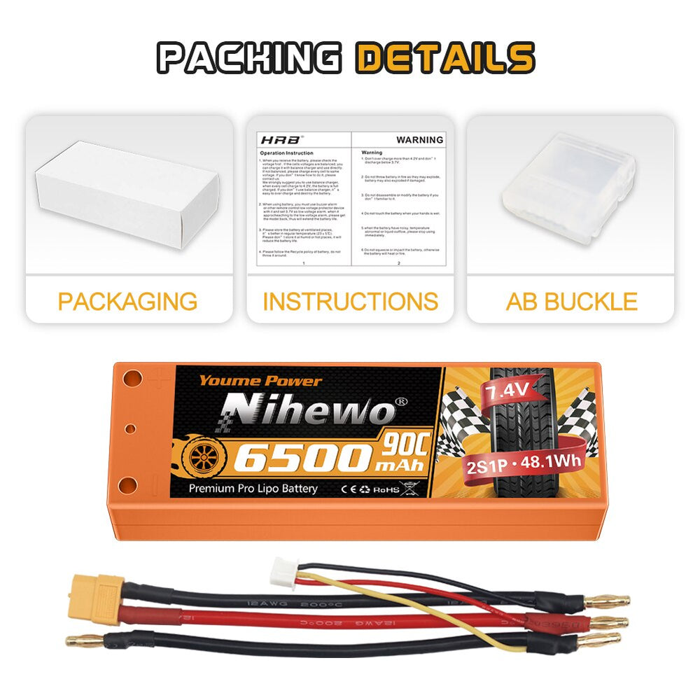 
                  
                    Load image into Gallery viewer, 1PCS 2S 7.4v 6500mah RC LIPO Battery - Youme Power
                  
                